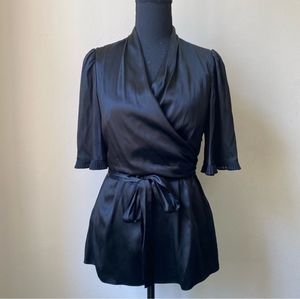 - BCBG Maxazria Black Silk Wrap Top